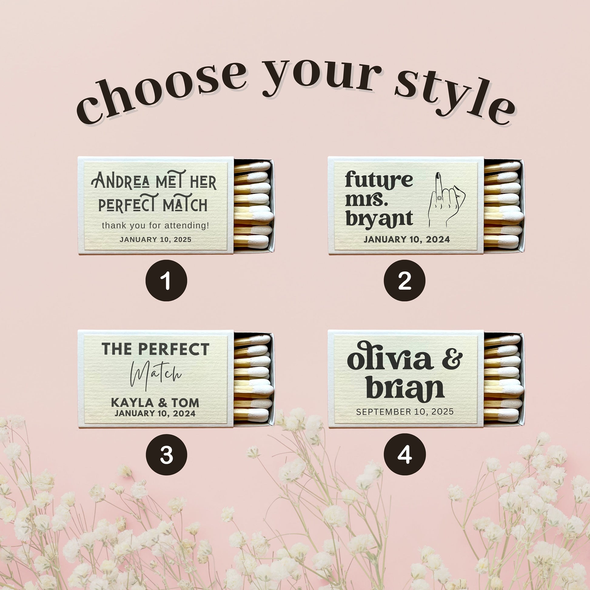 Personalized bridal shower favors for guests in bulk custom bridal shower matches wedding matches for guests custom matches