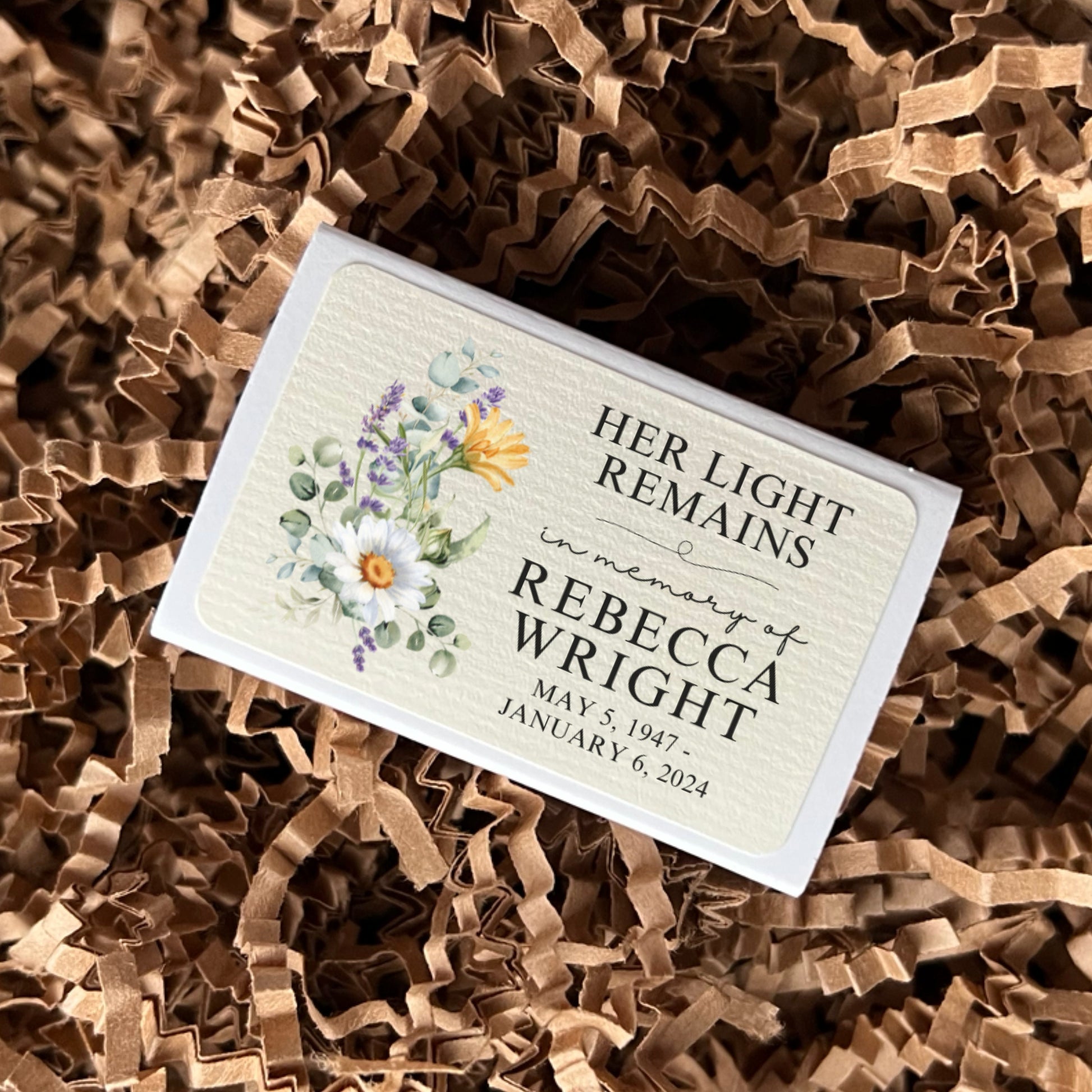 In Loving Memory Custom Matches Funeral Favors Bulk loss of father loss of mother custom matches eucalyptus funeral program accessory