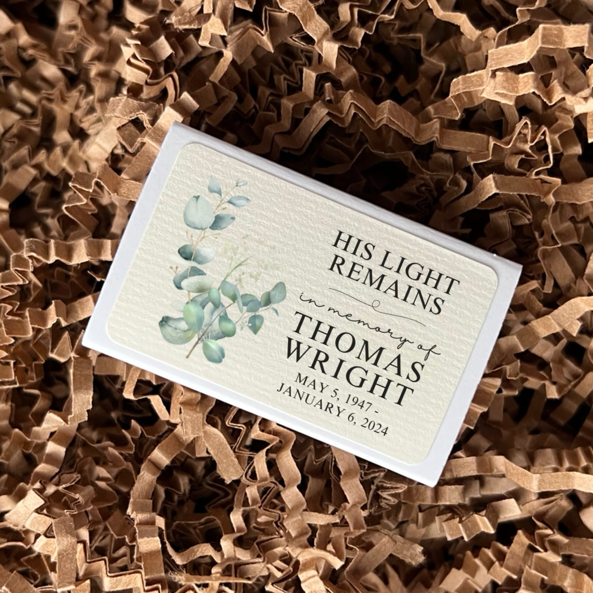 In Loving Memory Custom Matches Funeral Favors Bulk loss of father loss of mother custom matches eucalyptus funeral program accessory