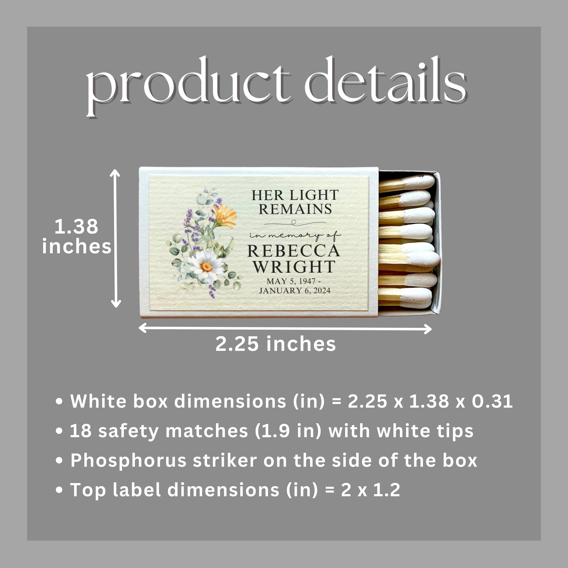 In Loving Memory Custom Matches Funeral Favors Bulk loss of father loss of mother custom matches eucalyptus funeral program accessory