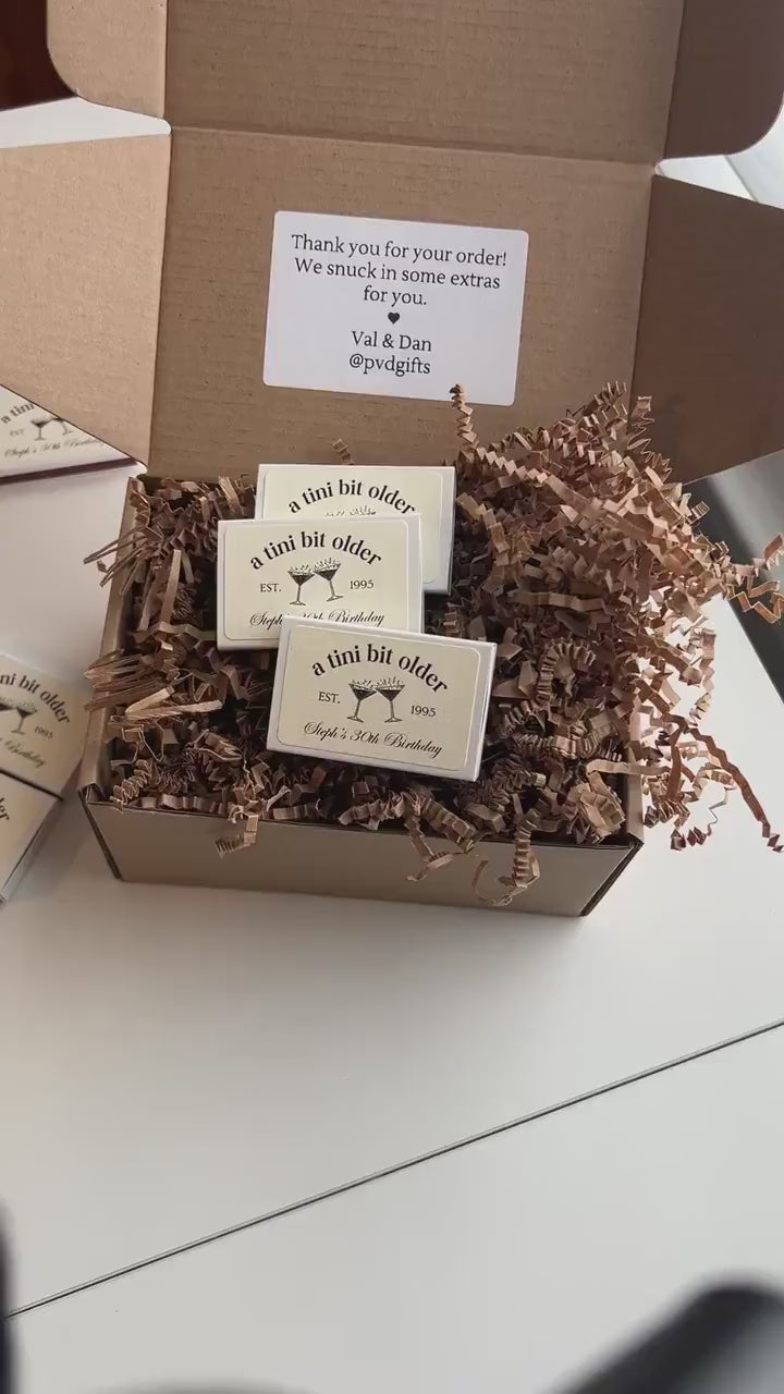 Personalized Matches for 30th Birthday Party Favor Ideas for Dirty Thirty Martini Theme A Tini Bit Older Hand Drawn Whimiscal Social Club