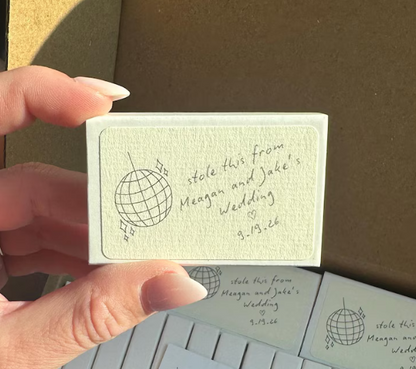 Disco ball wedding matchbox favors detail