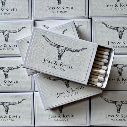 Personalized western wedding matchboxes styled lifestyle photo