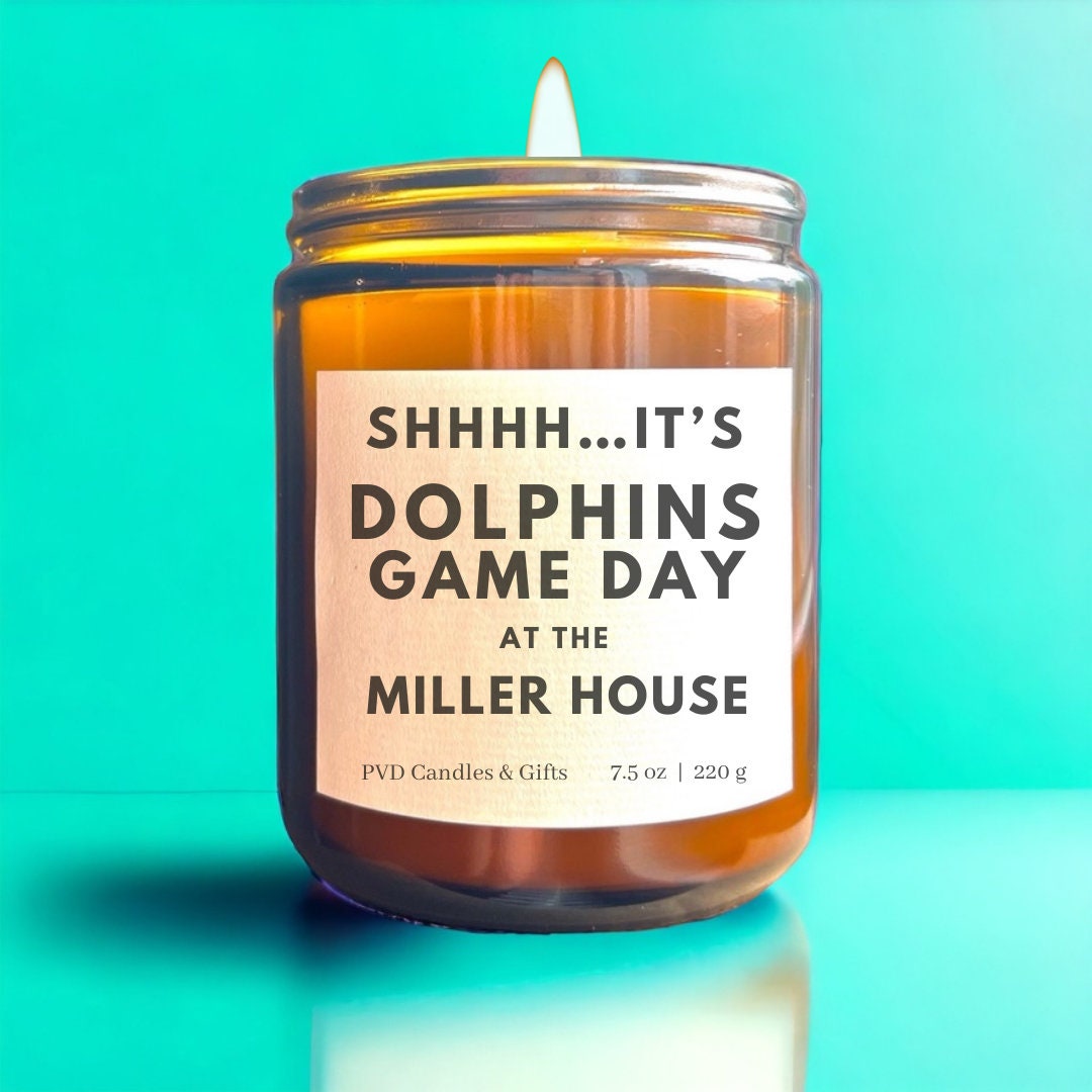 Personalized Miami Dolphins Home Decor Football Candle Game Day Gift NFL Fan Phins Up Unique Aesthetic Sports Decor Dolphins Candle