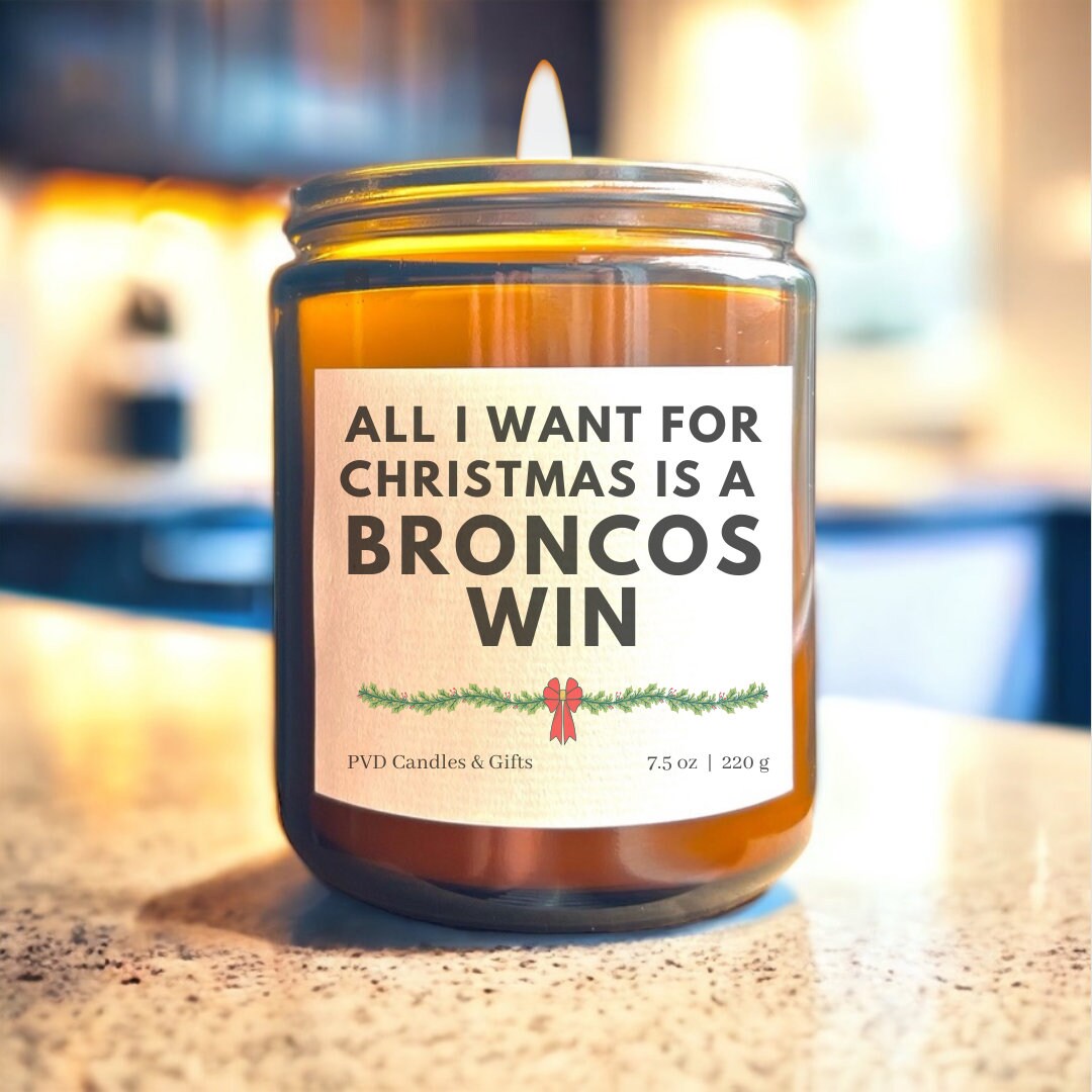 Personalized Denver Broncos Christmas Home Decor Football Candle Game Day Gift NFL Fan Broncos Country Broncos Fan Aesthetic Sports Decor