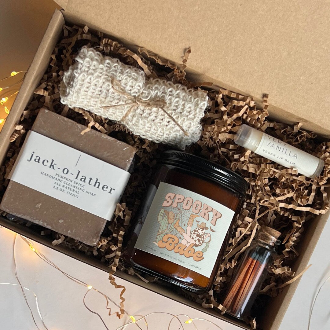 Spooky Babe Gift Set, Best Friends Spa Gift Box, Pumpkin Fall Candle, Autumn Box, Handmade Birthday Gift, Halloween Gift, Western Halloween