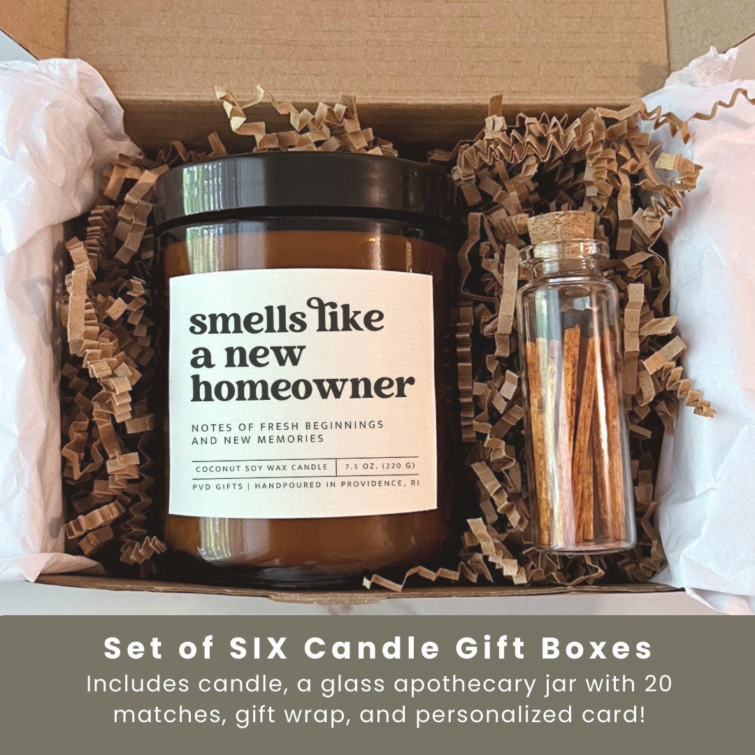 Set of SIX Homeowner Gifts with New Home Candle, Housewarming Gift Boxes, Client Candle Gift, Real Estate Gift Basket