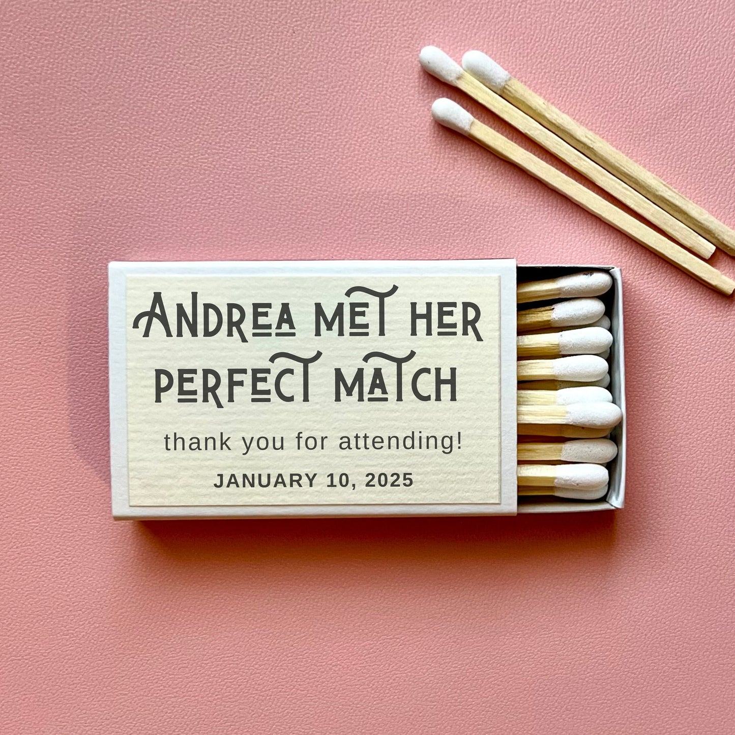 Personalized bridal shower favors for guests in bulk, custom bridal shower matches, wedding matches for guests, custom matches