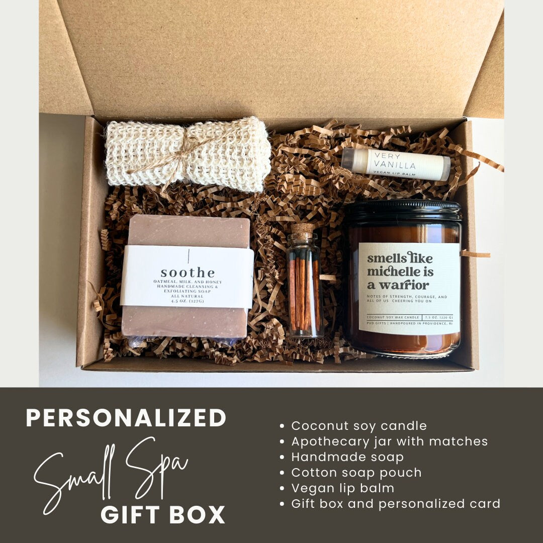 Personalized cancer care package, smells like a warrior self care gift, box for her with name, get well soon gift