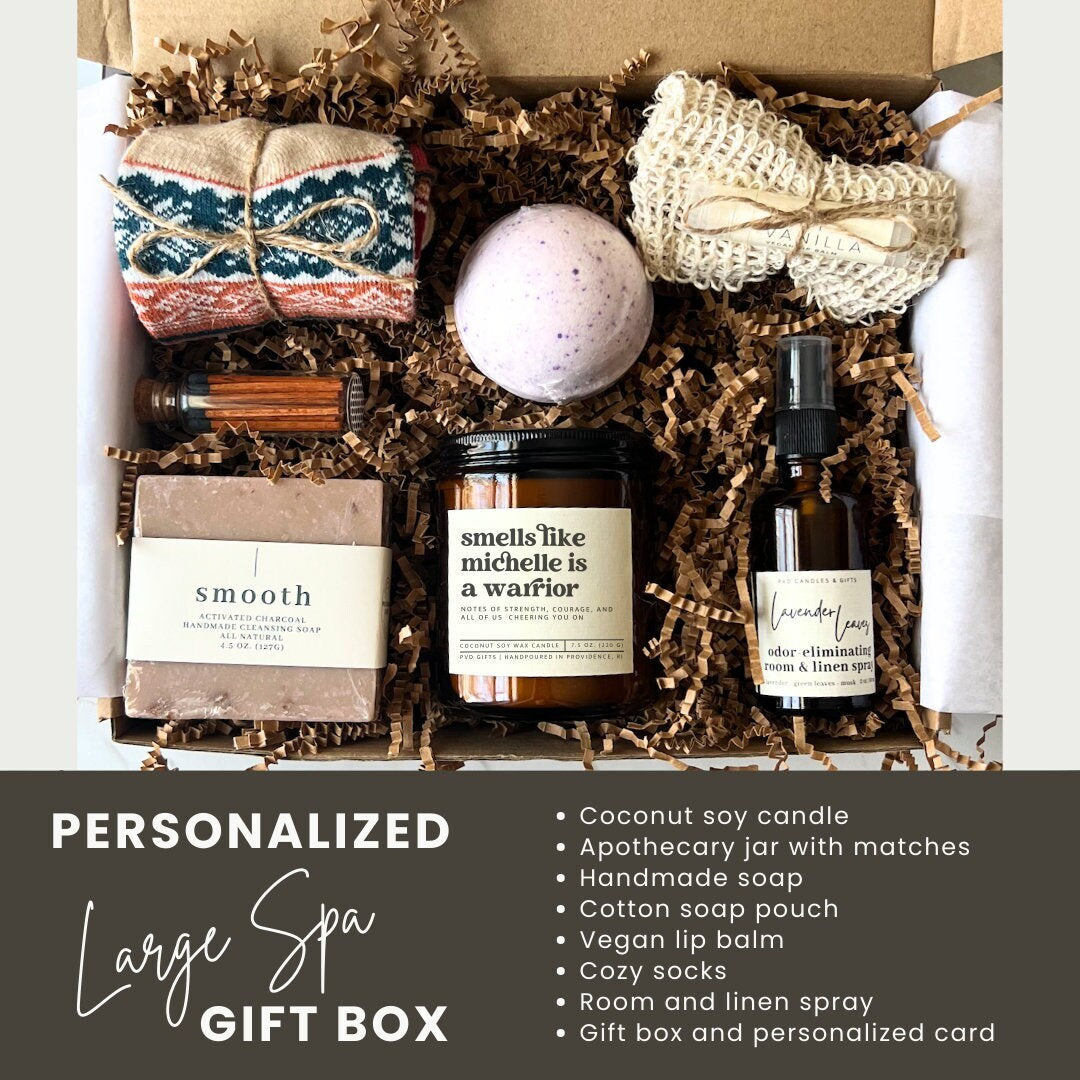 Personalized cancer care package, smells like a warrior self care gift, box for her with name, get well soon gift